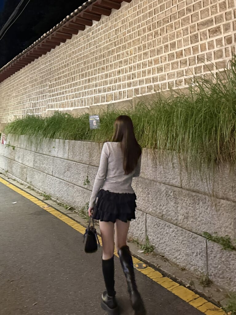 西巡邏道：昼の石垣沿いの道